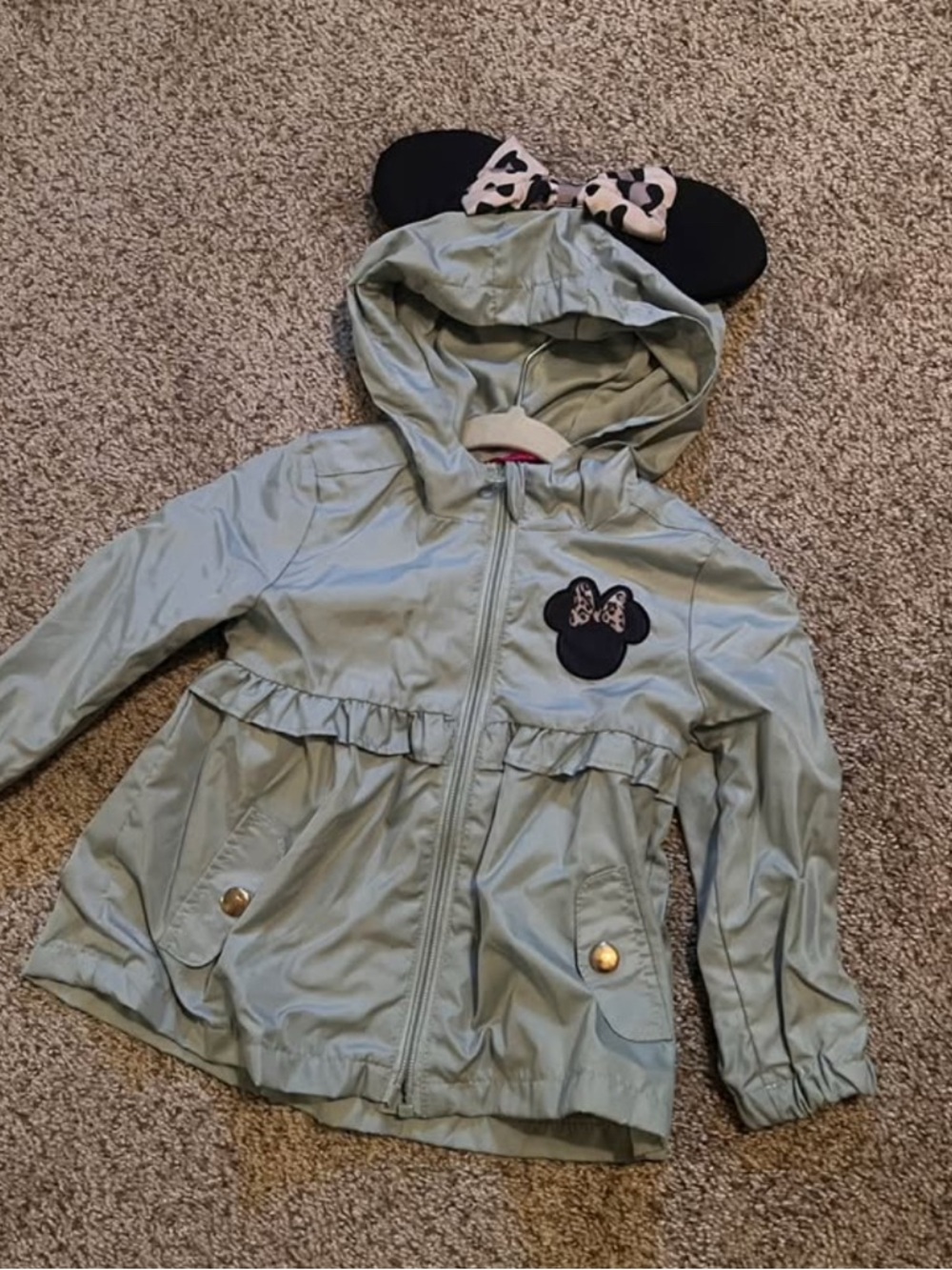 Disney Girls' Mint Green Minnie Ear Hooded Raincoat